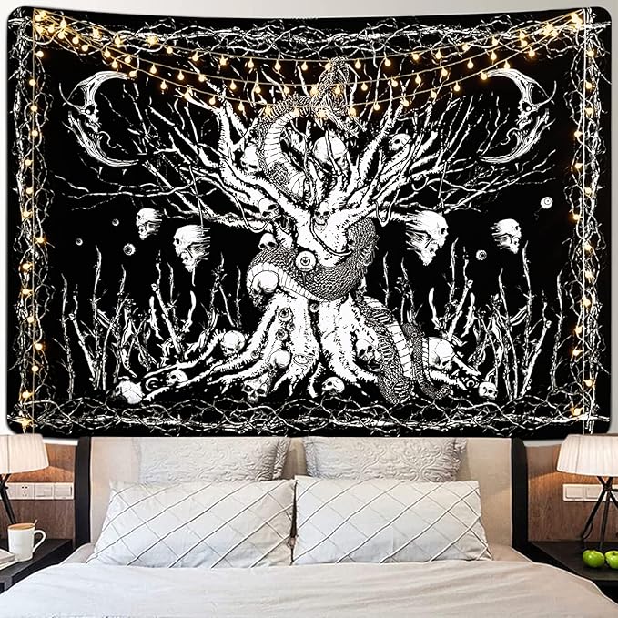 Uspring Skull Tapestry Tree of Life Tapestry Black and