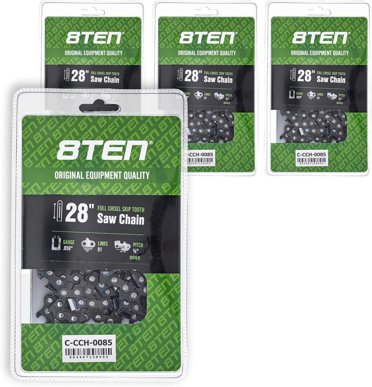 8TEN Full Chisel Skip Tooth Chainsaw Chain 28 Inch .050 3/8 91DL For Stihl MS440 MS660 MS460 MS441 MS650 MS661 (2 Pack)