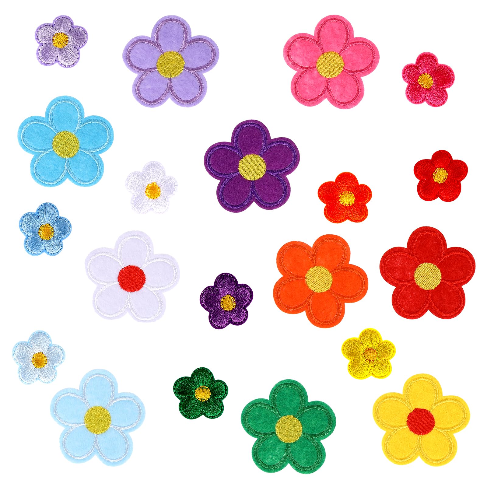 20 Pcs Iron on Patches for Clothes, 2 Sizes Flower Patches Cute Colorful Embroidered Sew on Flower Applique Embroidery Patch for Bags, Jackets, Jeans Repairing and Decorating DIY Craft (10 Colors)