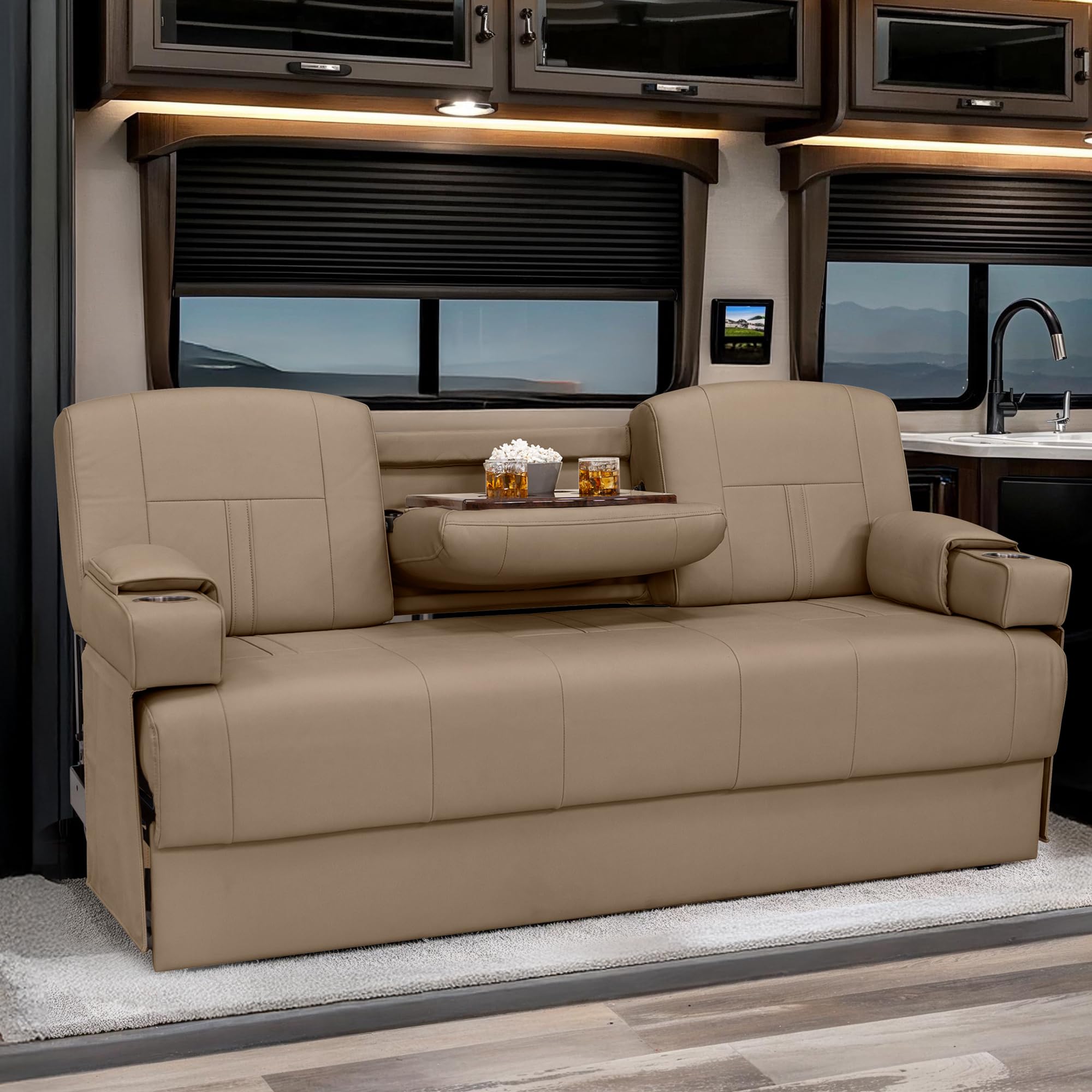 Qualitex Ethos SL RV Sofa Bed, 74" Wide, Ultimate Leather, Light Sand