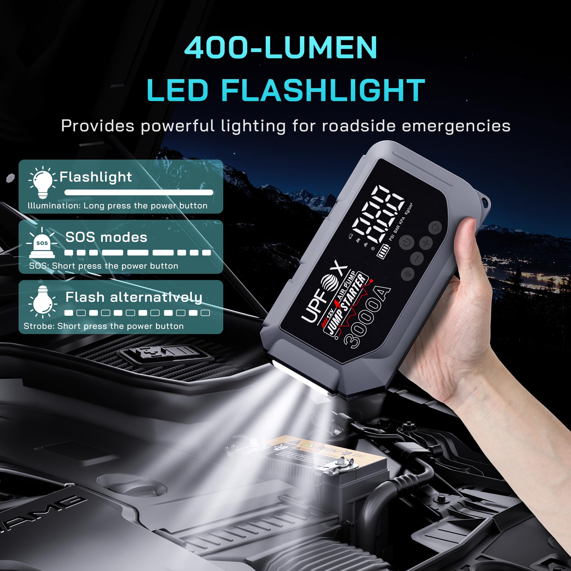 3000A Jump Starter with Air Compressor 12V Portable Car Jump Starter for 8 0L Gas 6 0L Diesel — view 4