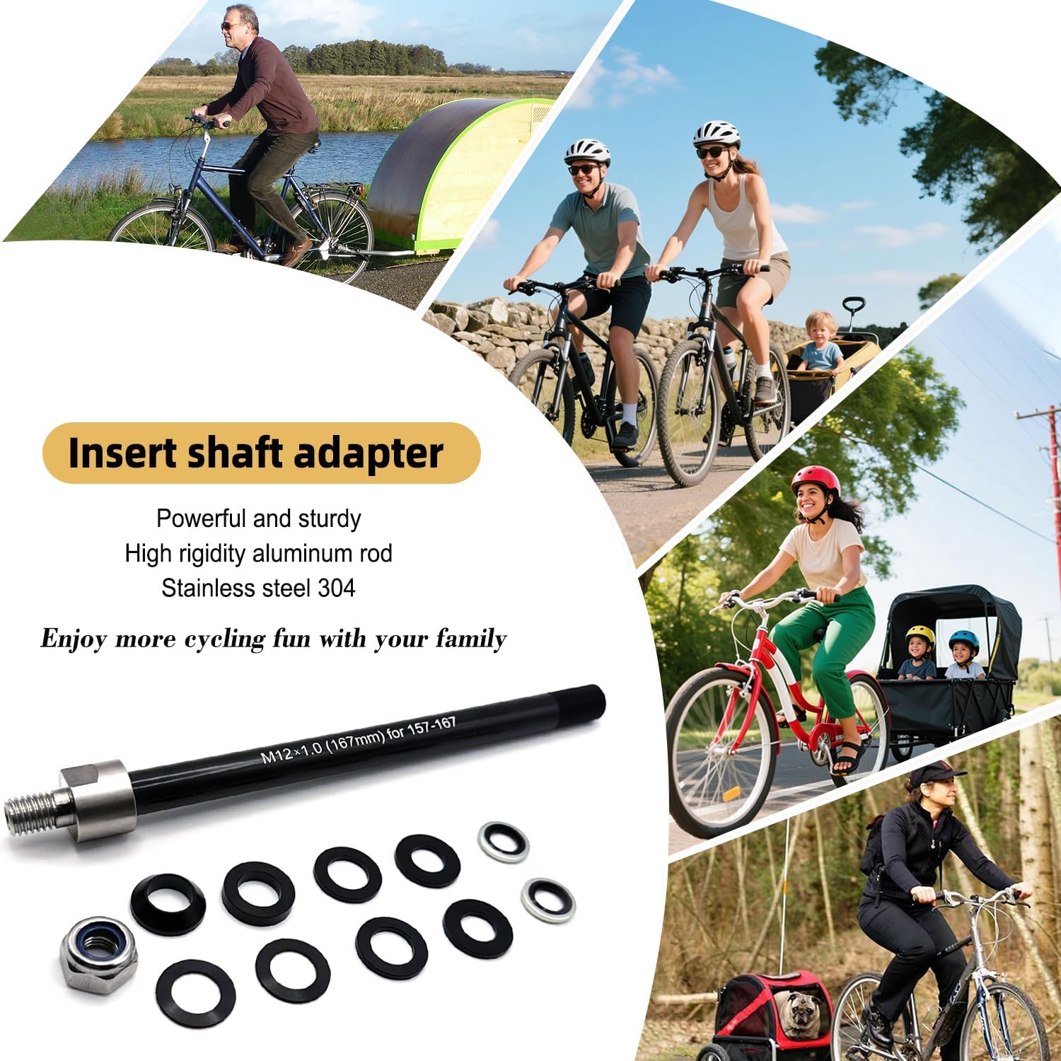 Universal Bicycle Thru Axle Trailer Hitch Adapter - Adjustable M12x1.0/1.5/1.75 Thru Axle (157-192mm),304 Stainless Steel & 6061-T6 Aluminum Shaft for Thule Bike Trailers & Thru-Axle Bikes
