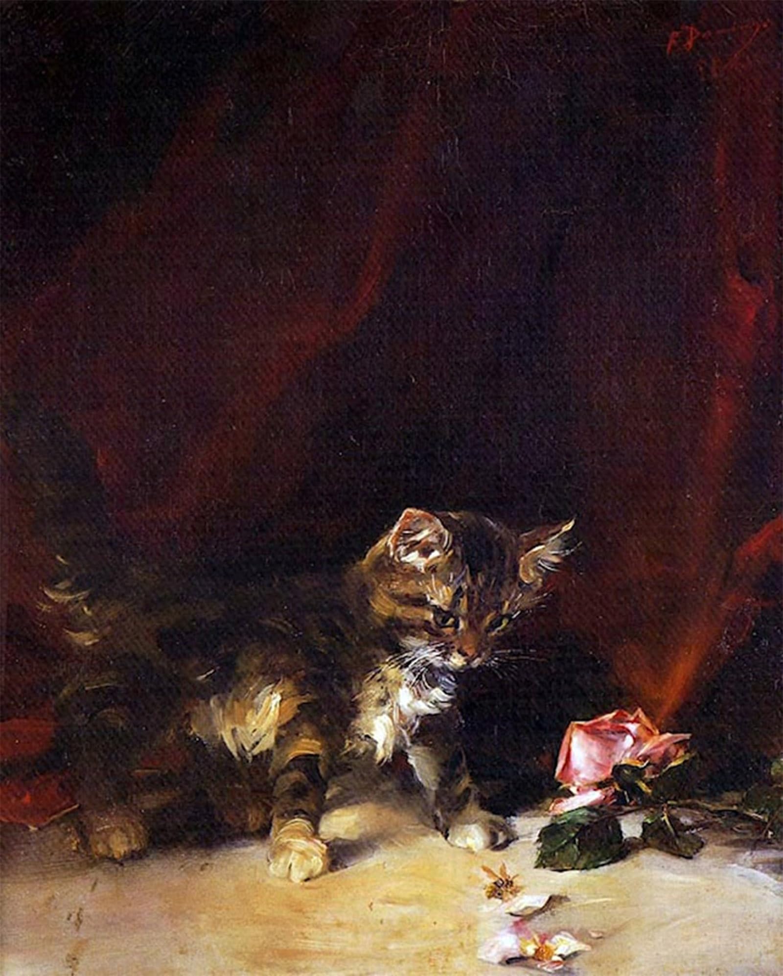 POSTERIIk Famous Animal Posters Vintage Picture Playing Kitten by Francisco Domingo Y Marques Modern Wall Decor for Home Decor 60x90cm