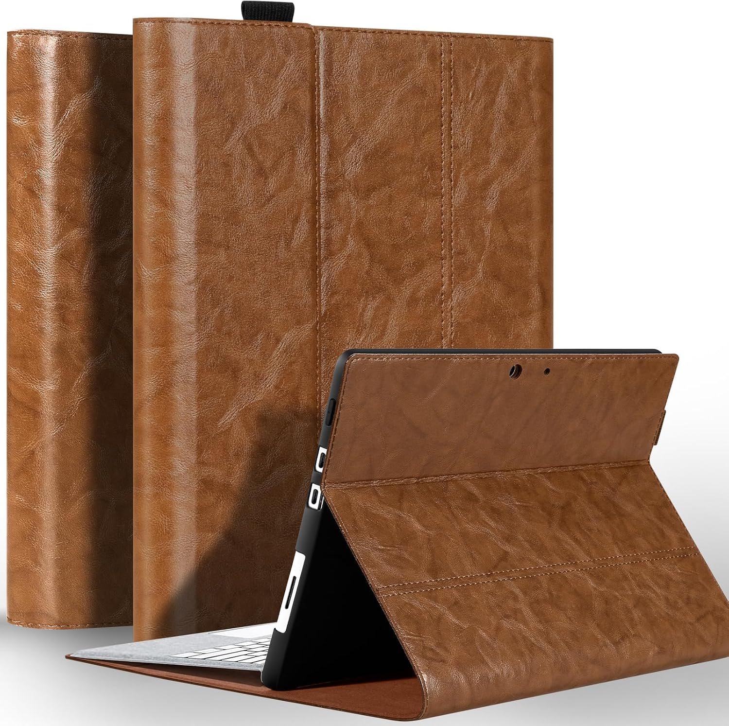 Leather Case for Microsoft Surface Pro 4/5/6/7/7 Plus + 12.3 Inch Echtes Leder Huellef r Surface Pro 4/5/6/7 123  2015/2017/2018/2019/2021Kompatibel mit Type Tastatur und Pen Holder Halter