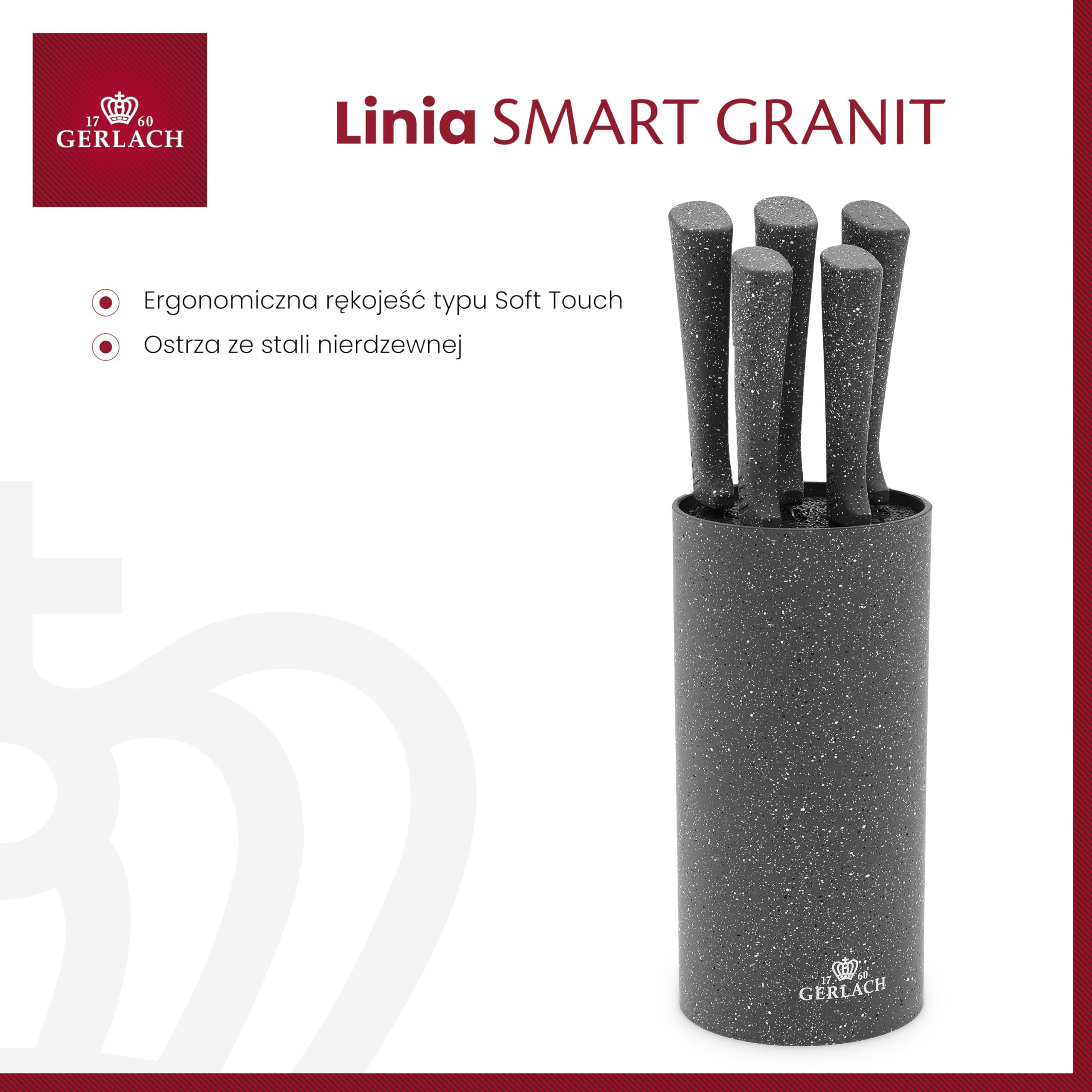 Gerlach 1760 Nóż Szefa Kuchni ze Stali Nierdzewnej - Ergonomiczny Uchwyt Soft Touch - 20 cm Smart Granit