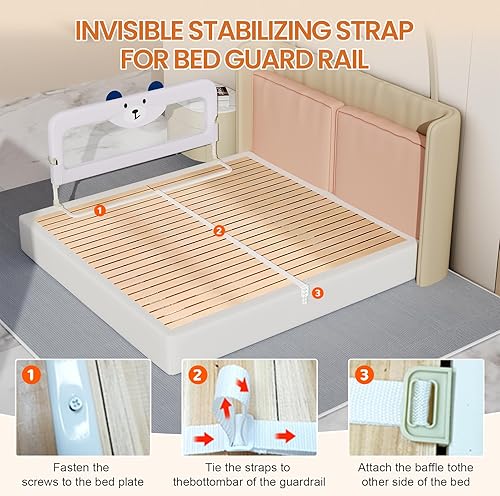 Miniatura 7 de omzer Barandilla de protección de cama para niños pequeños  Barandilla de cama ajustable de 32 pulgadas para cama de bebé para cama individual,