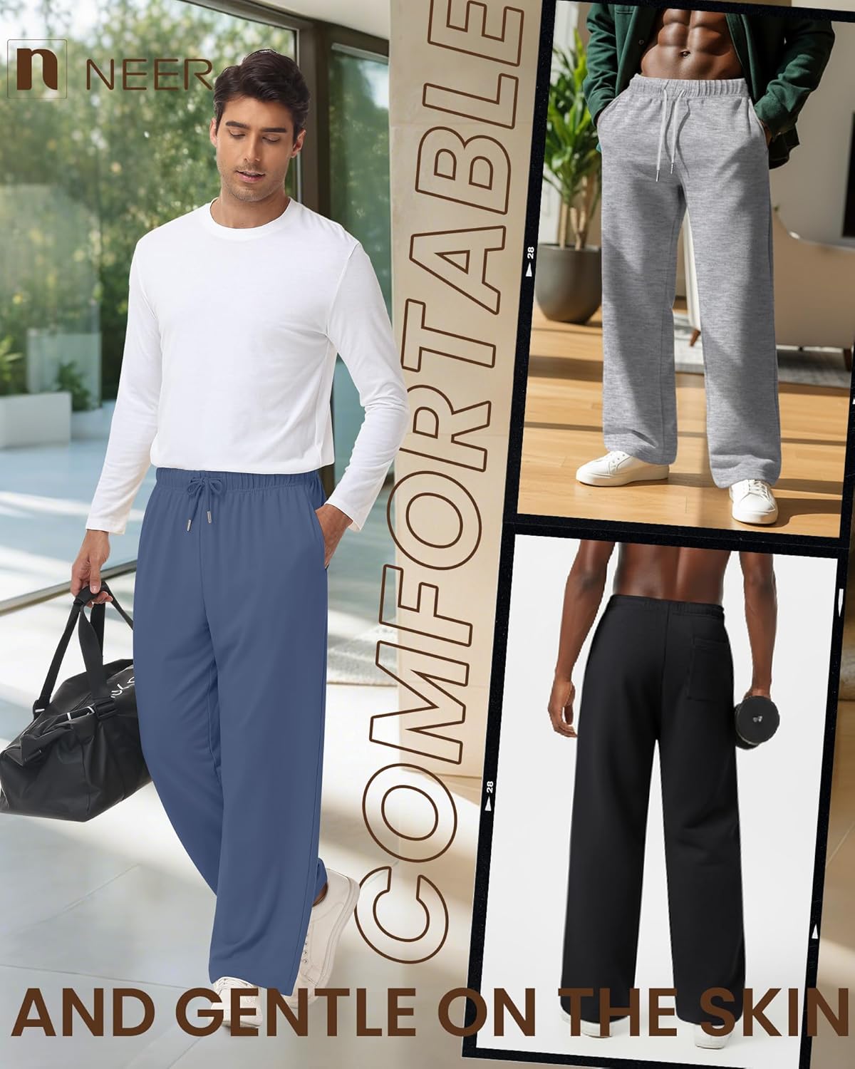 Neer 4 Pack Men's Lightweight Sweatpants Athletic Wide Leg Drawstring Open Bottom Pants Baggy Joggers Lounge with Pockets - Image 4