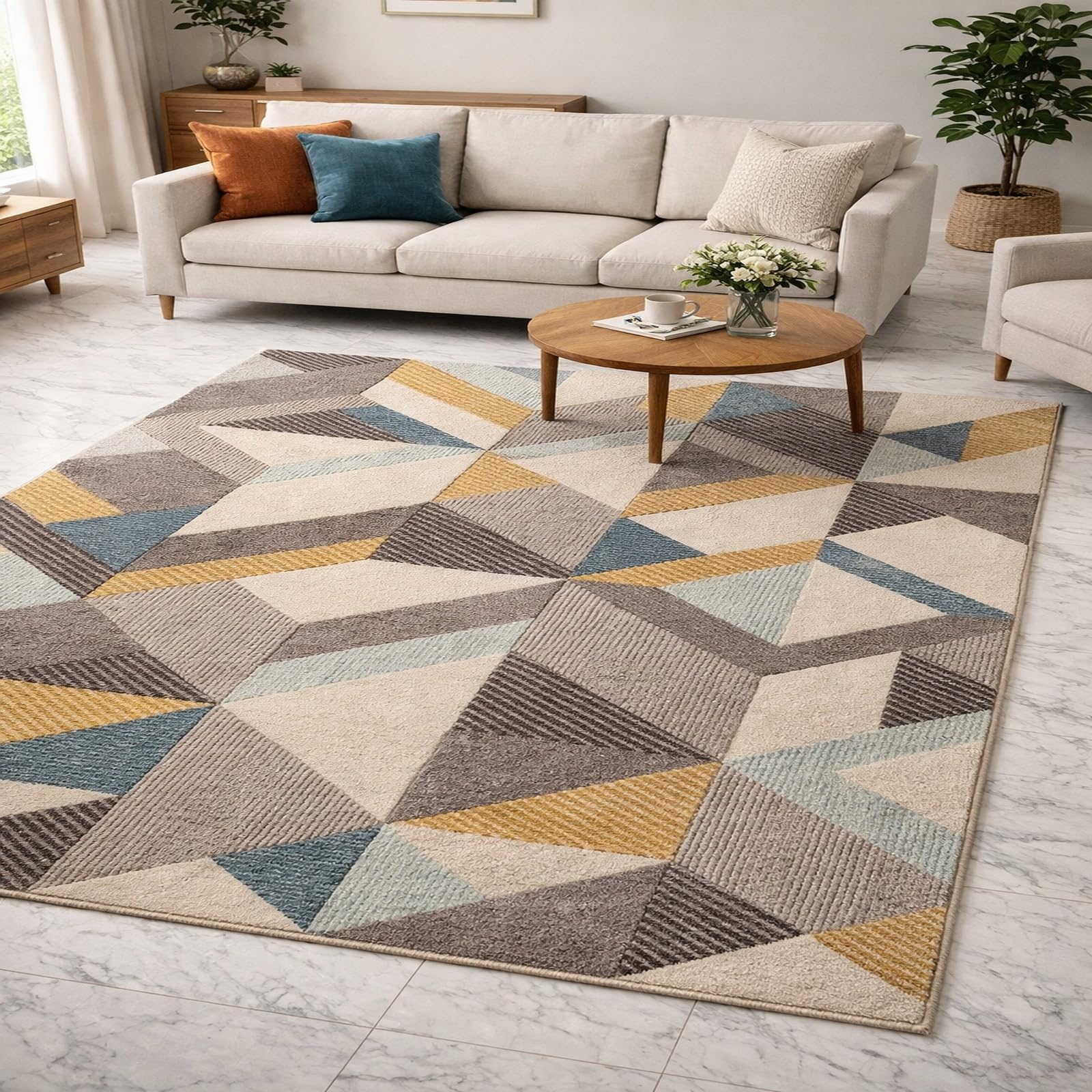 Tapis pour salon et chambre adulte moderne géométrique carré 150x150 cm