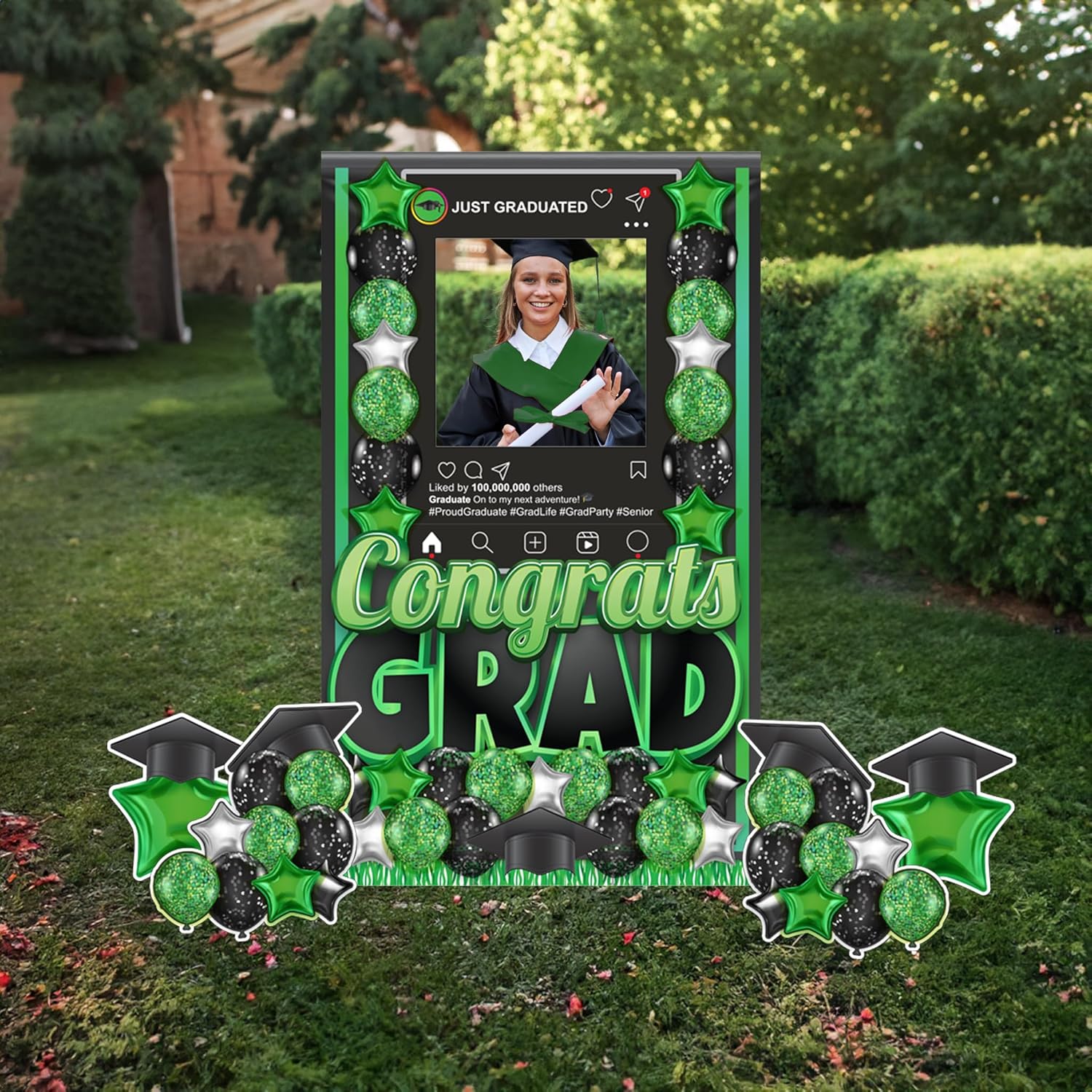 VictoryStore Jumbo Graduation Standup Photobooth Frame 5FT Tall by 3FT Wide, Outdoor Gradation Yard Sign or Indoor Graduation Party Decoration, 5 Pieces (Green)