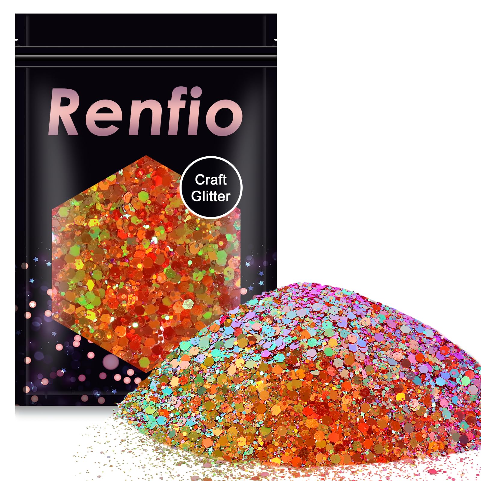 Renfio Chameleon Chunky Glitter, Mixed Fine Powder Color Shift 1.75 Oz (50g) PET Flake Orange Green Purple Glitters Sequin Resin Pigment Chip Dust for