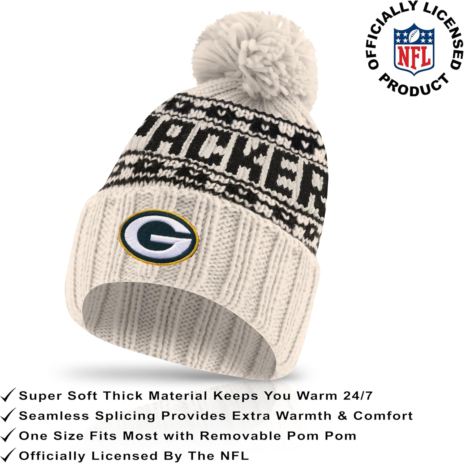 Ultra Game Adults NFL Official Super Soft Cable Knit Winter Beanie Knit Hat with Warm Touch Screen Gloves
