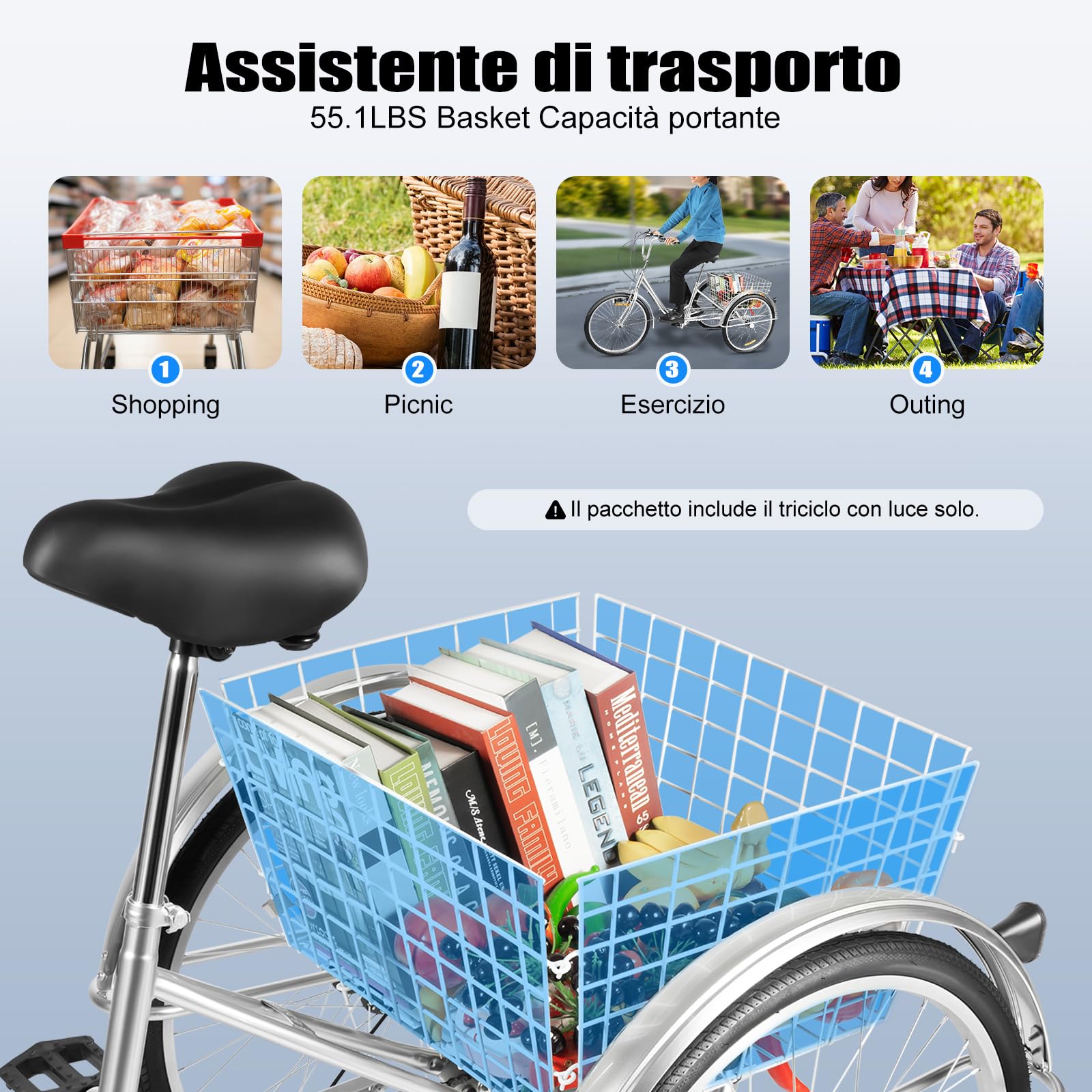 FENGLY 24 Zoll Dreirad Für Erwachsene - 6-Gang Citybike Mit Korb