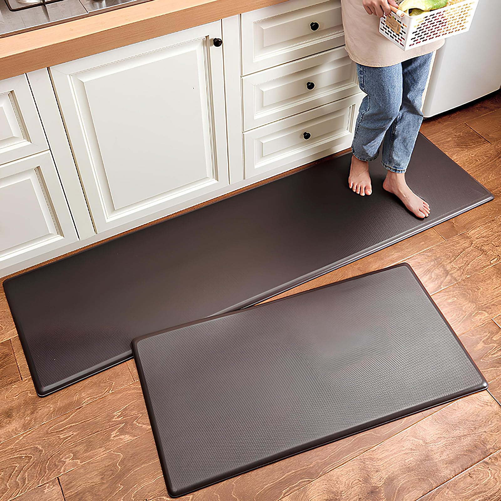 Tapis de cuisine anti-fatigue, imperméable, antidérapant, ergonomique et confortable, tapis de sol rembourré anti-fatigue pour la maison, le bureau, la buanderie, le bureau, 51 x 99 cm, noir