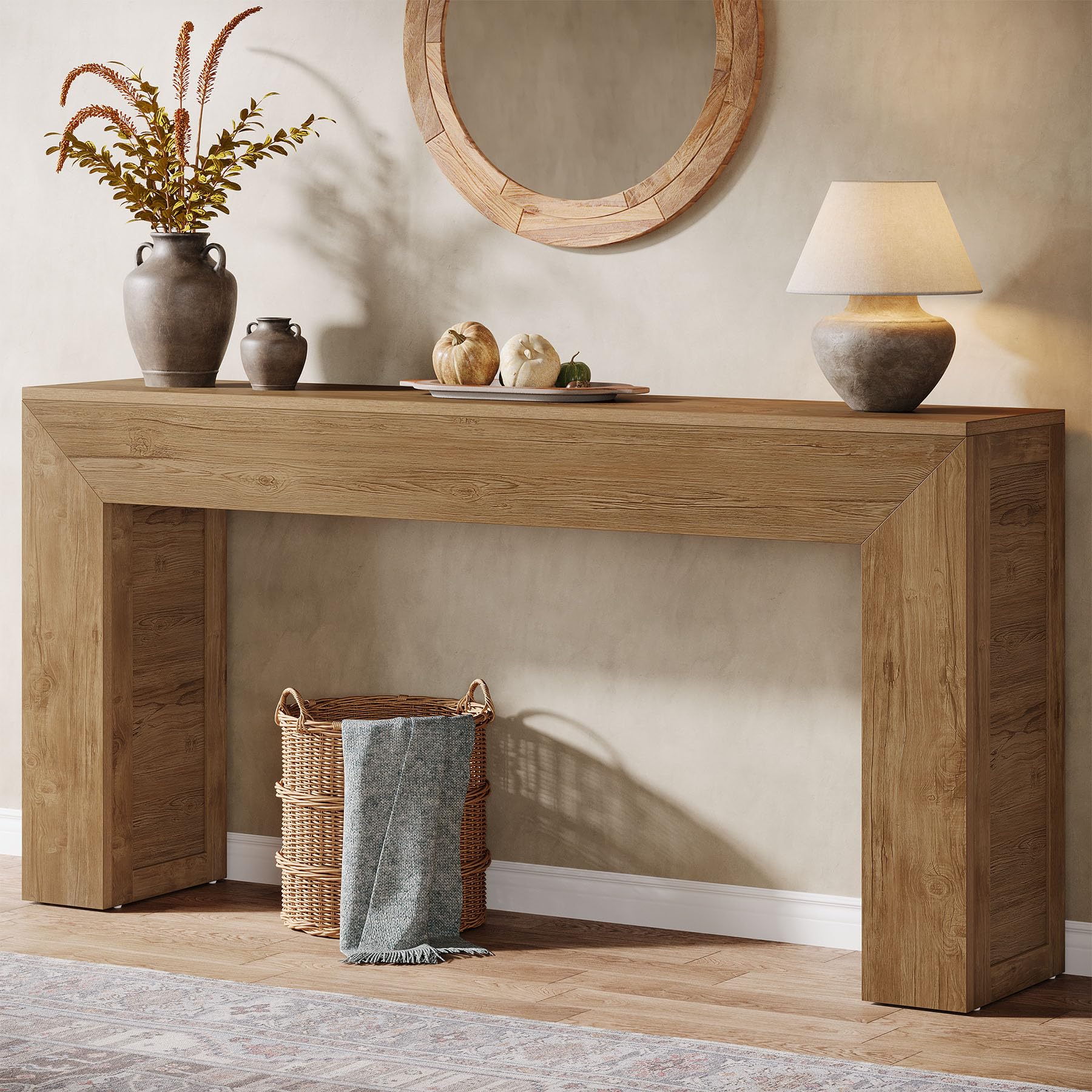 Tribesigns Tavolo consolle 160 cm, tavolino da divano stretto, tavolo da corridoio in legno dietro il divano, tavolo d'ingresso industriale per ingresso, corridoio, foyer, soggiorno, marrone