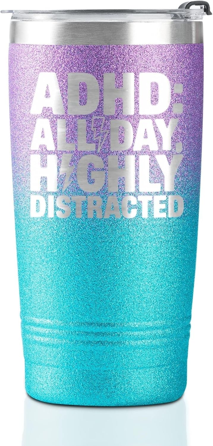 Onebttl ADHD Gifts for Women, Bestie, Girlfriend, 20oz Stainless Steel Tumbler with Lid and Straw, 20oz/590ml - All Day Highly Distracted