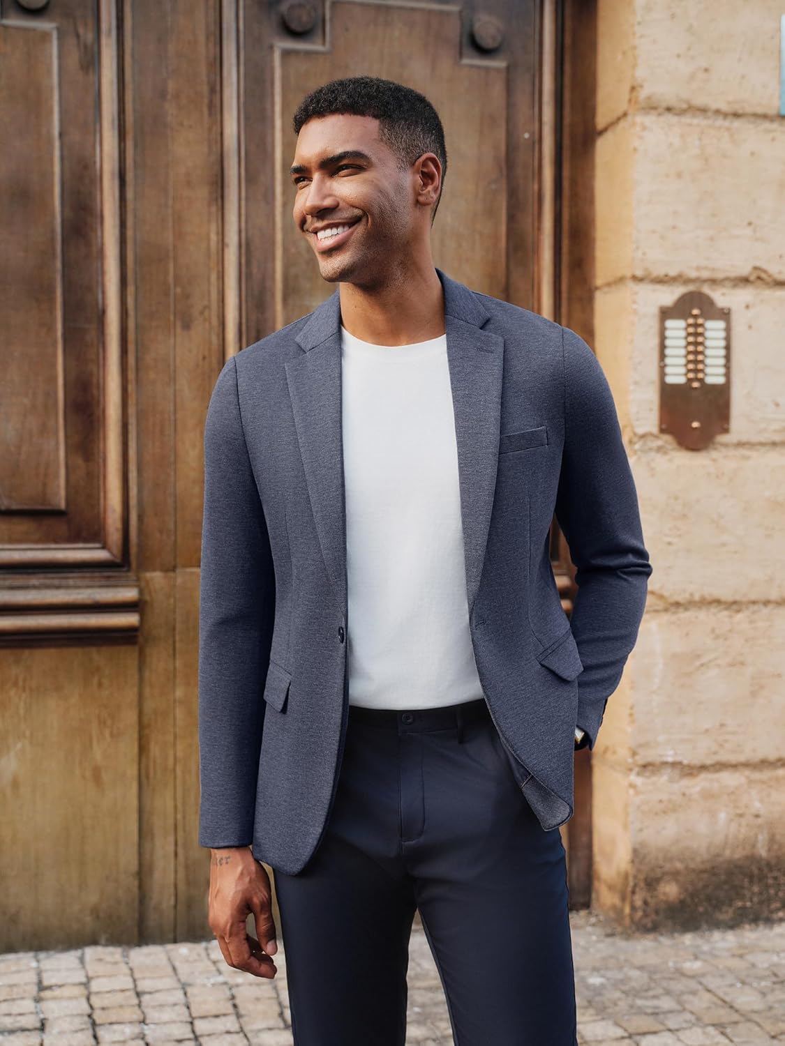 PJ PAUL JONES Men's Casual Knit Sport Coats One Button Slim Fit Blazer Notch Lapel Solid Suit Jacket with Pockets - Image 3