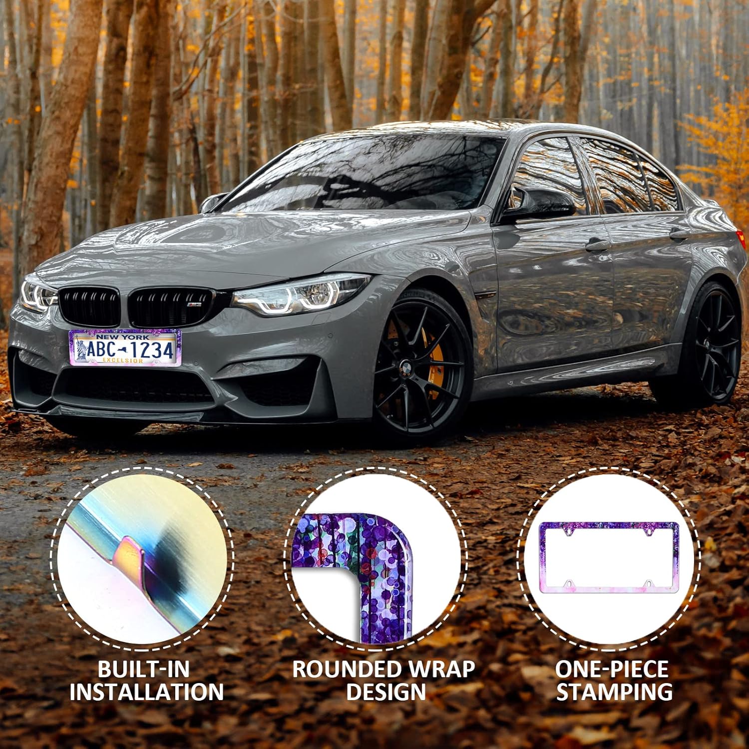 【2Pcs】 Violet Flowers Watercolor Wisteria Flowers License Plate Frame Stainless Steel Car License Plate Frame Accessory Car Plate Frame Decor for US Canada Vehicle Standard Size