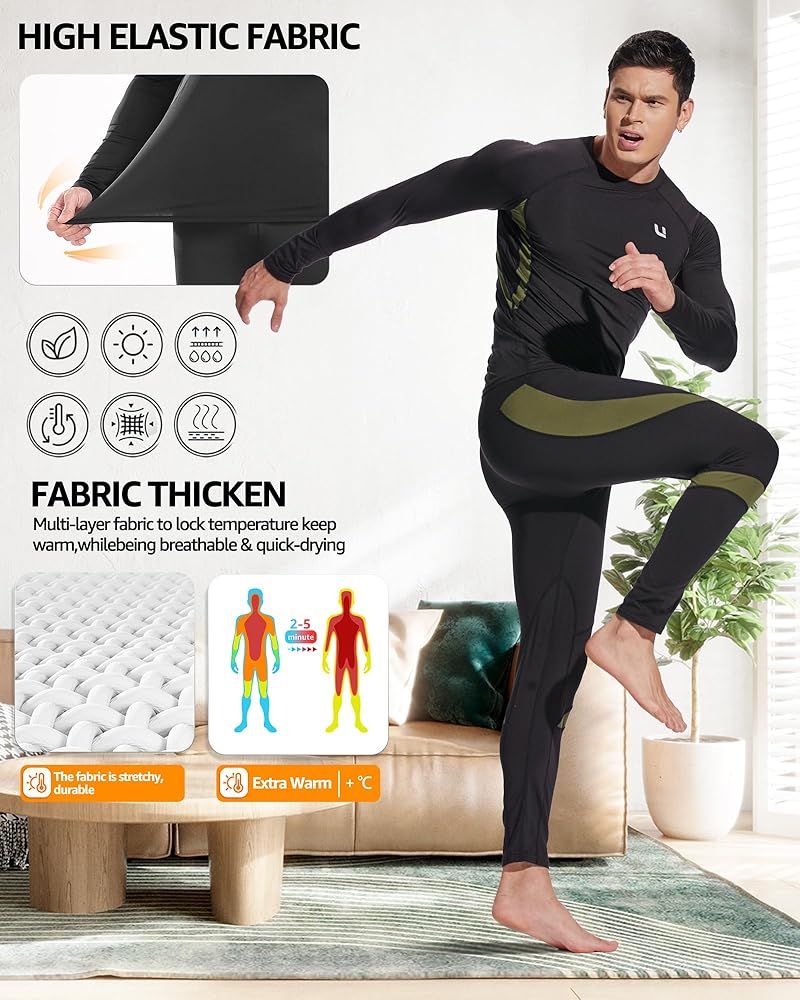 UNIQUEBELLA Men's Thermal Underwear Sets Top & Long Johns Fleece
