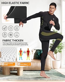 UNIQUEBELLA Men's Thermal Underwear Sets Top & Long Johns Fleece