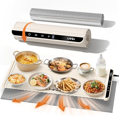 Miniatura 11 de Tapete de calentamiento de alimentos con almohadilla resistente al calor, 26 x 15 pulgadas, temporizador de 6 horas de temperatura de 6 niveles,