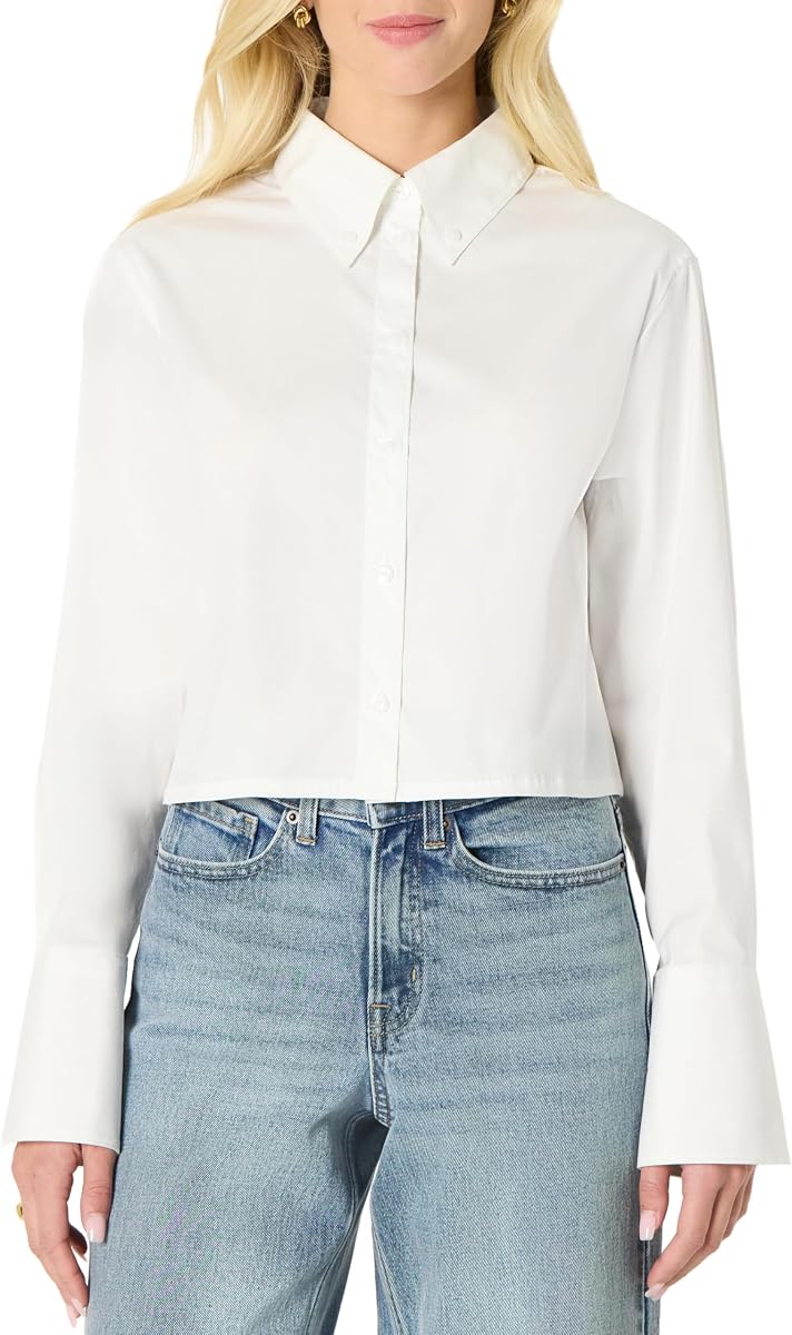 Amazon Essentials Women's Oversize Cotton Stretch Poplin Button-Down Dress Shirt