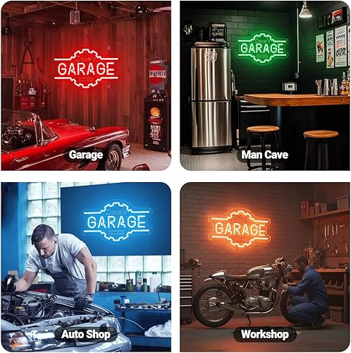 Miniatura 2 de Letrero de neón personalizado para garaje, grabado en 3D, con nombre de garaje, luces de neón regulables personalizadas para garaje, taller,