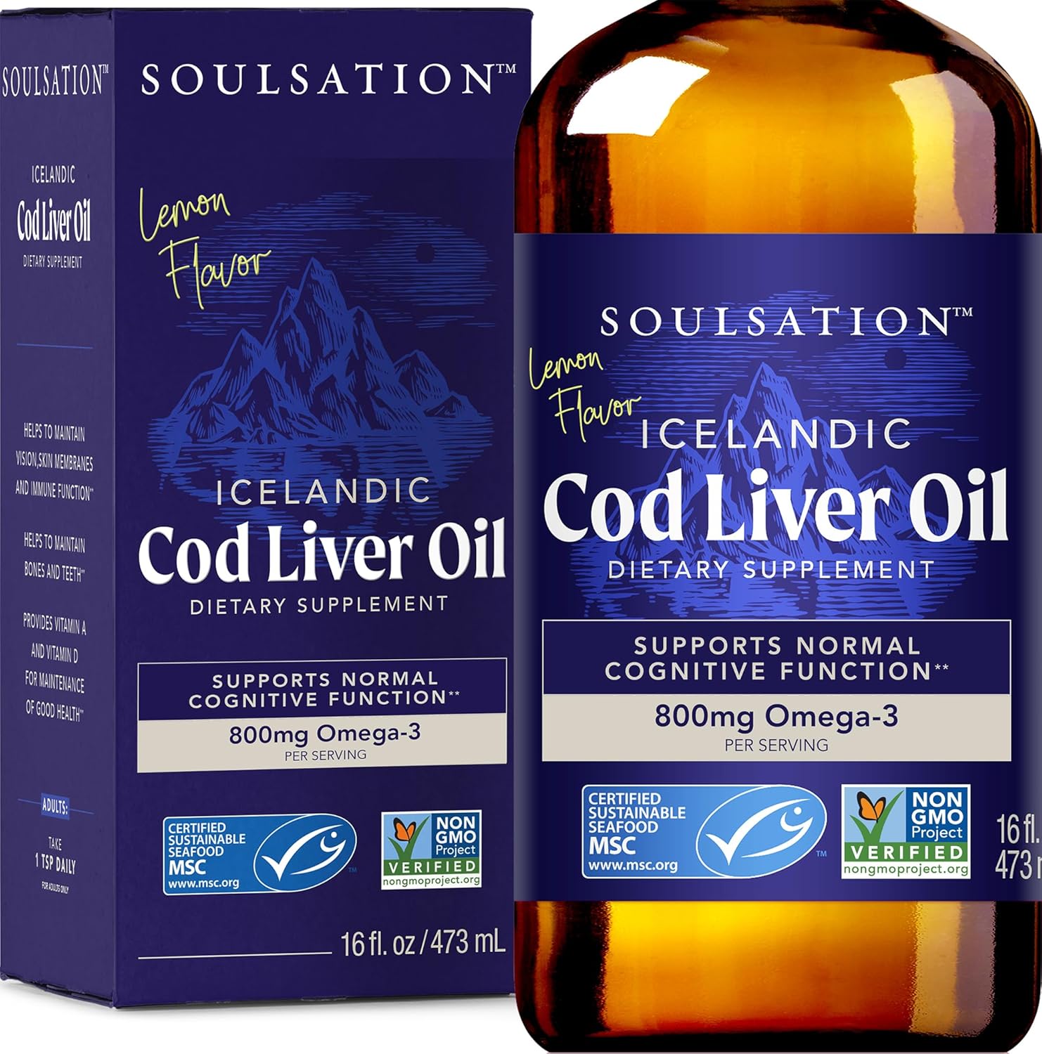 Icelandic Cod Liver Oil Liquid, Lemon (16oz) – Vitamins A & D, EPA & DHA – Helps Vision, Skin Membranes & Immune Function – MSC Certified, Non-GMO Icelandic Cod Liver Oil Liquid, Lemon (16oz) – Vitamins A & D, EPA & DHA – Helps Vision, Skin Membranes & Immune Function – MSC Certified, Non-GMO