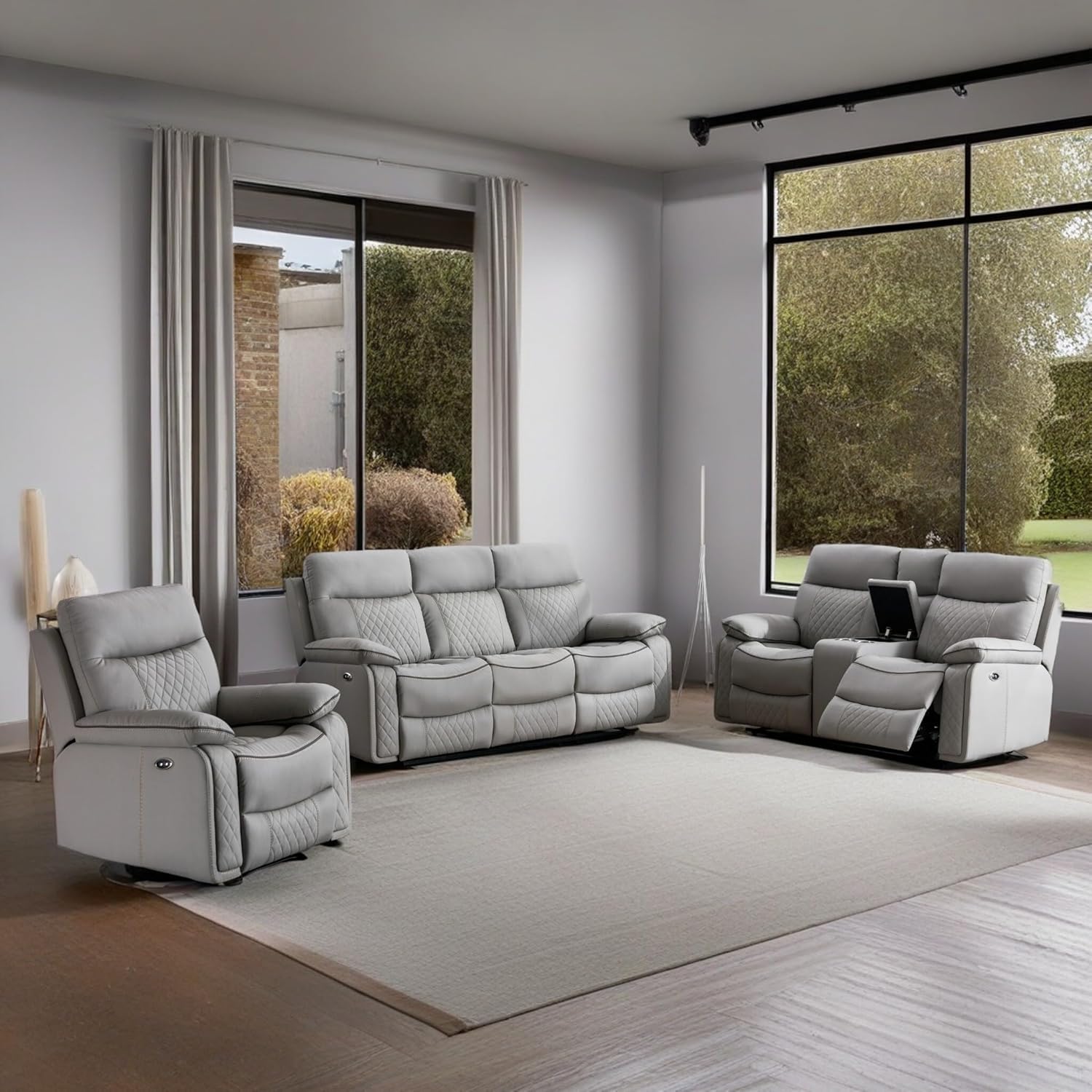 MODCART Luxury 3 Piece Recliner Sofa w/Cupholders,Leather