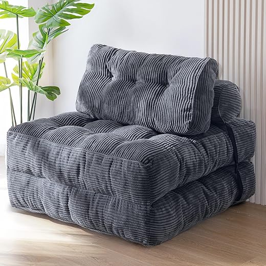 MAXYOYO Folding Sofa Bed, Convertible Sleeper Chair with Pillow Foldable Mattress with Back Support, Portable Fold Out Chair Bed Comfy Floor Sofa Lounge for Living Room Bedroom, Dark Grey, Single