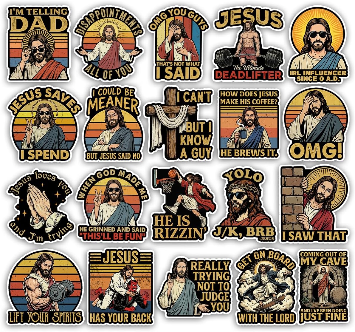 TODOLIA (10Pcs-3in) Funny Jesus Meme Sticker Pack, Christian Humor Sticker, Catholic Christian Gift, Church Bible Verse Religious Decoration for Laptop Tablet Water Bottle Helmet Car Truck Vehicle