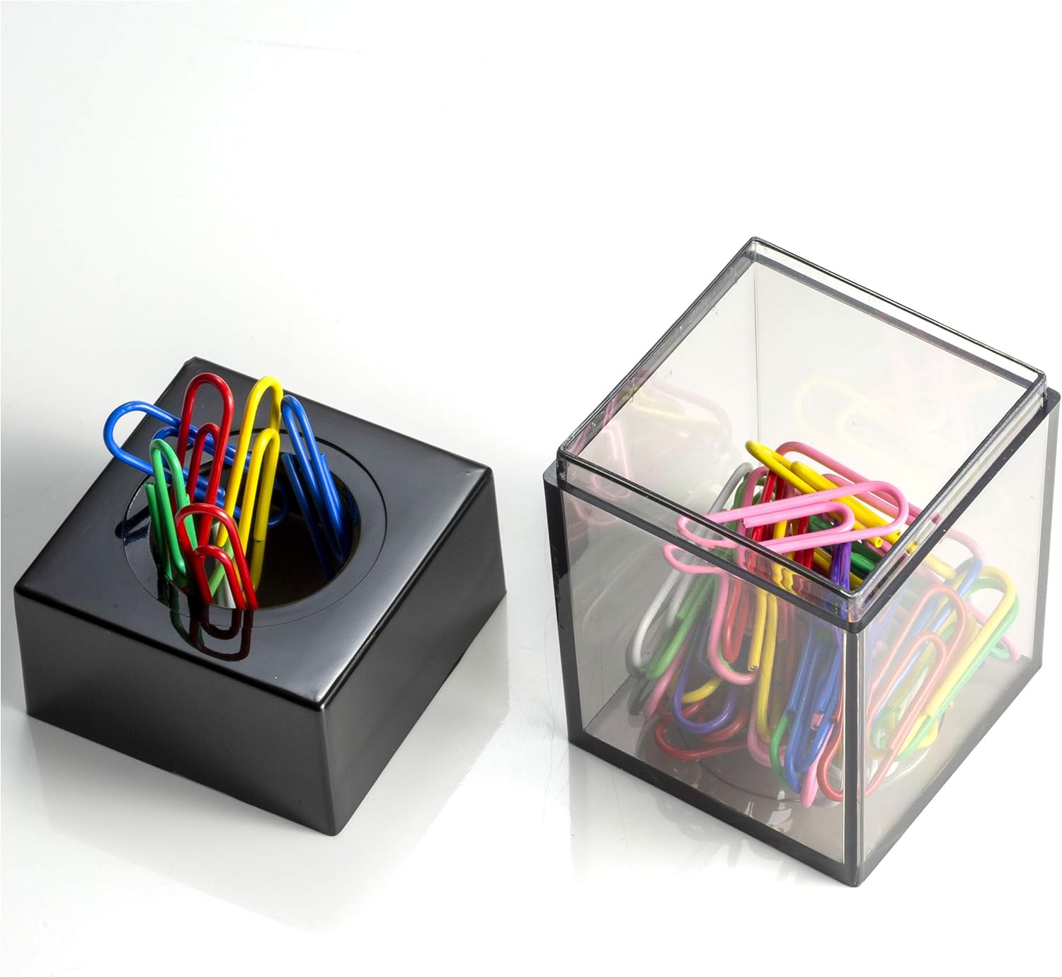 Officemate Magnetic Paper Clip Dispenser, Holds 100 Paper Clips (Not Included), Clear/Black Desk Organizer for Office Accessories, Supplies and Classroom Organization, Dispenser Only