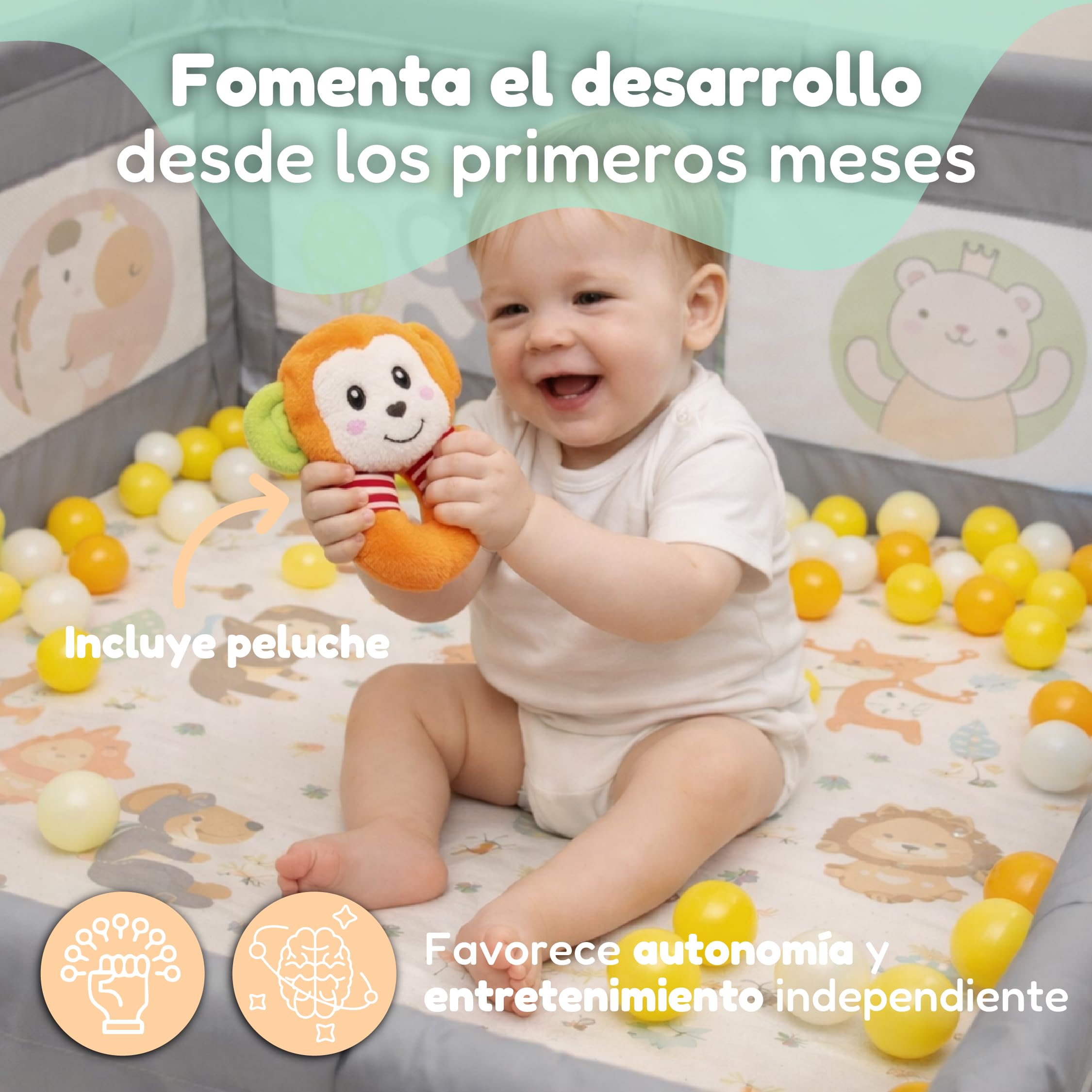 Parque Infantil Bebe 180x200cm + Alfombra Bebe + 60 Bolas + Agarraderas + Bolsas de Transporte – Corralito Bebe con Malla Transpirable – Parque de Juegos Bebe – Playpen Bebe (180x200cm)
