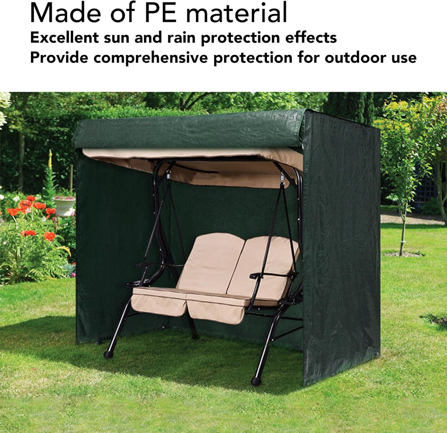 2 Seater Outdoor Swing Cover, Sunscreen Rainproof Garden Hammock Glider Chair Cover, Patio Furniture Cover with Double Zipper for Outdoor