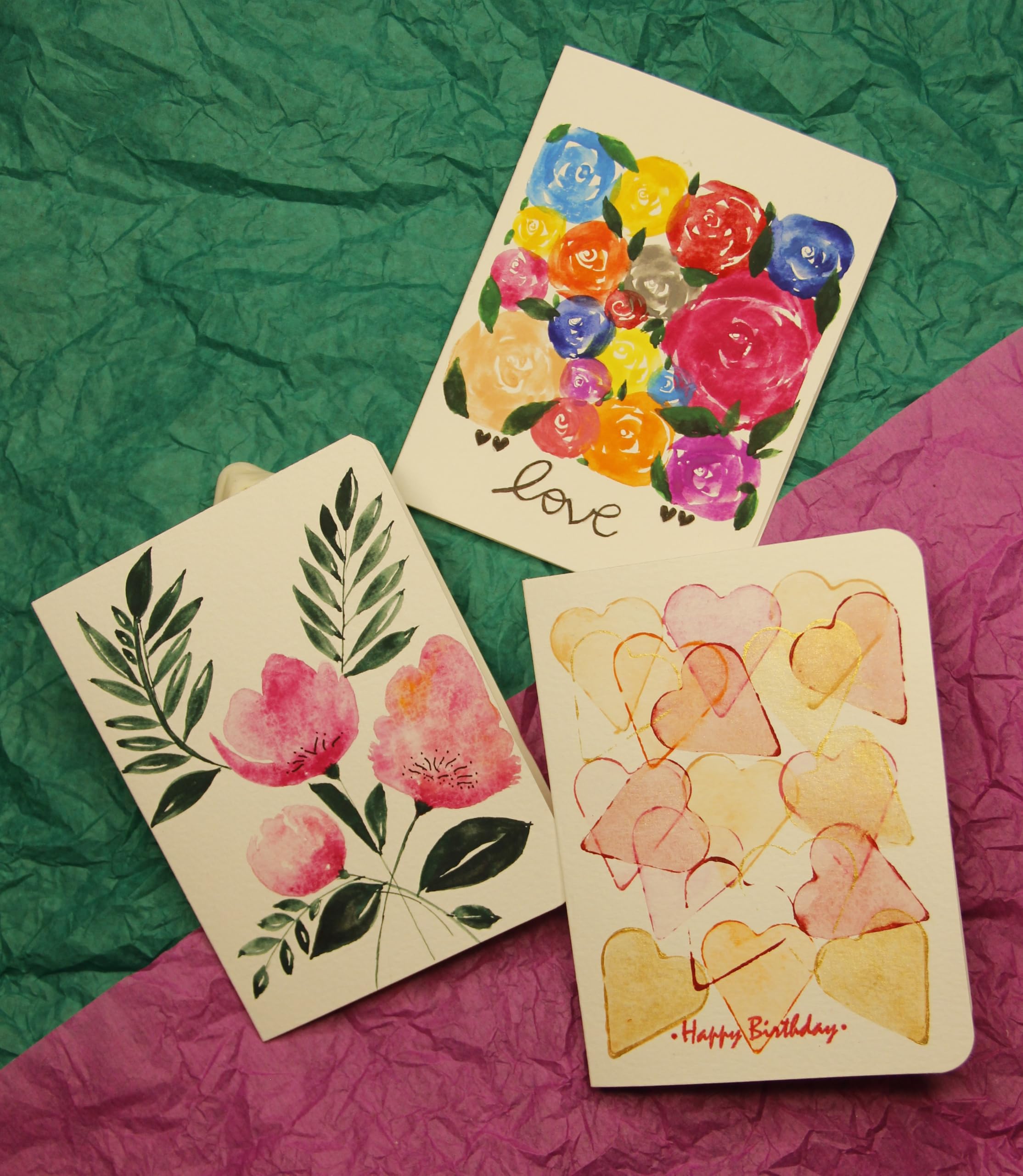All Occasion Greeting Cards Set – 3 Blank Greeting Cards with Envelopes | Combo pack of 3| Thank you Cards| Handmade greetings | Birthday card for Husband | Love | Floral & Heart Set 2-image-17