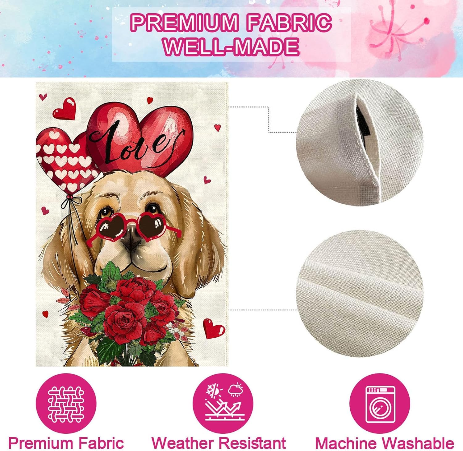 Baccessor Valentines Day Garden Flag 12.5 x 18 Inch, Love Confession Golden Retriever Dog Double Sided Burlap Small Yard Flag Anniversary Wedding Holiday Outdoor Outside Decor - Image 6