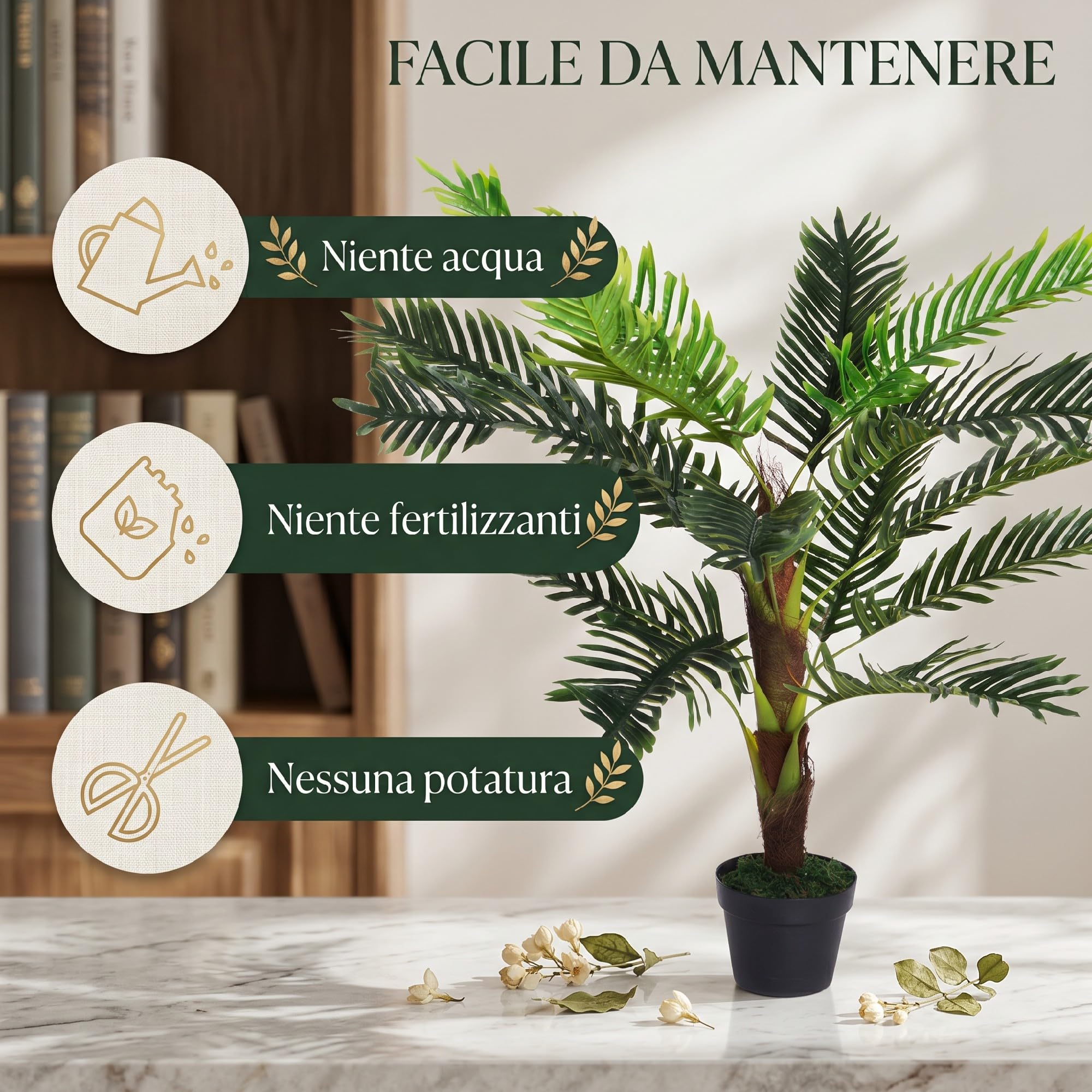 Outsunny Pianta Artificiale Palma Cycas Alta 123cm con Vaso Incluso