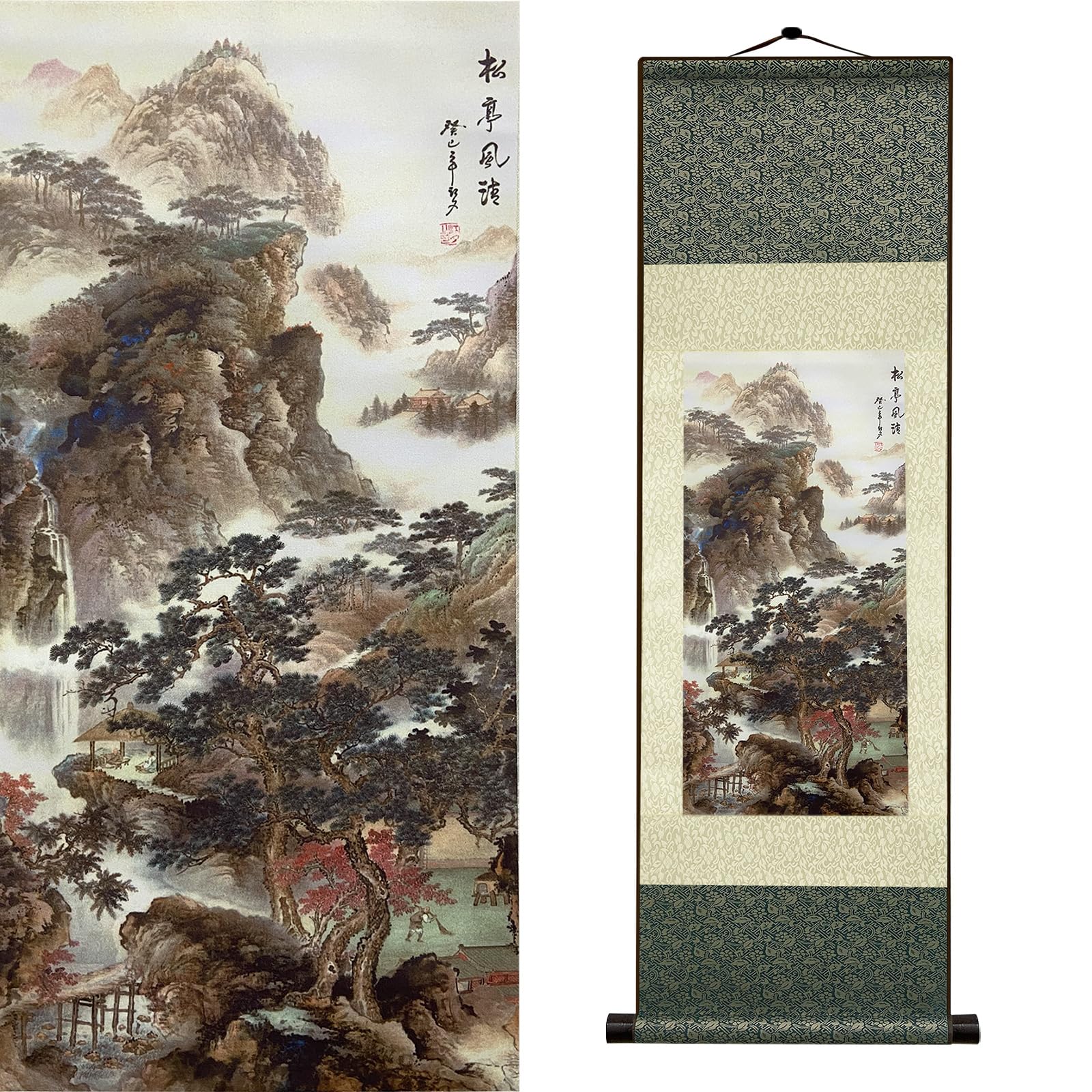 Newscz Hj-J006 Bedroom Wall Art Silk Scroll Natural Scenery Wall Painting Waterfall River Landscape Posters Wall Tapestry Asian Art House Decoration For Home Living Room Lounge Decor 36 By 12 In(Hj-J006)