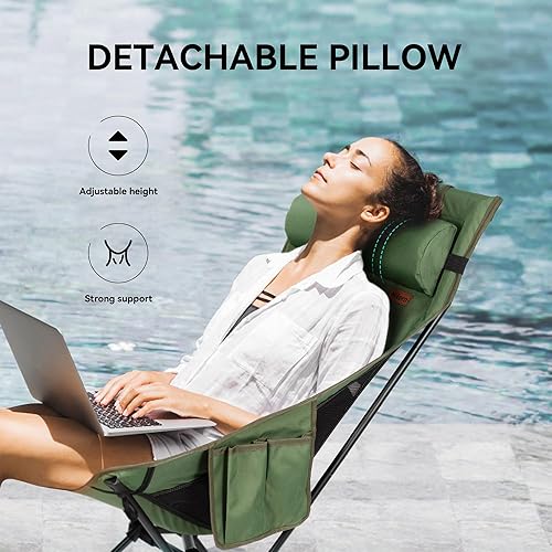 Miniatura 5 de Silla de camping portátil de respaldo alto, soporta 440 libras, silla plegable ligera con almohada ajustable para senderismo, playa, mochilero