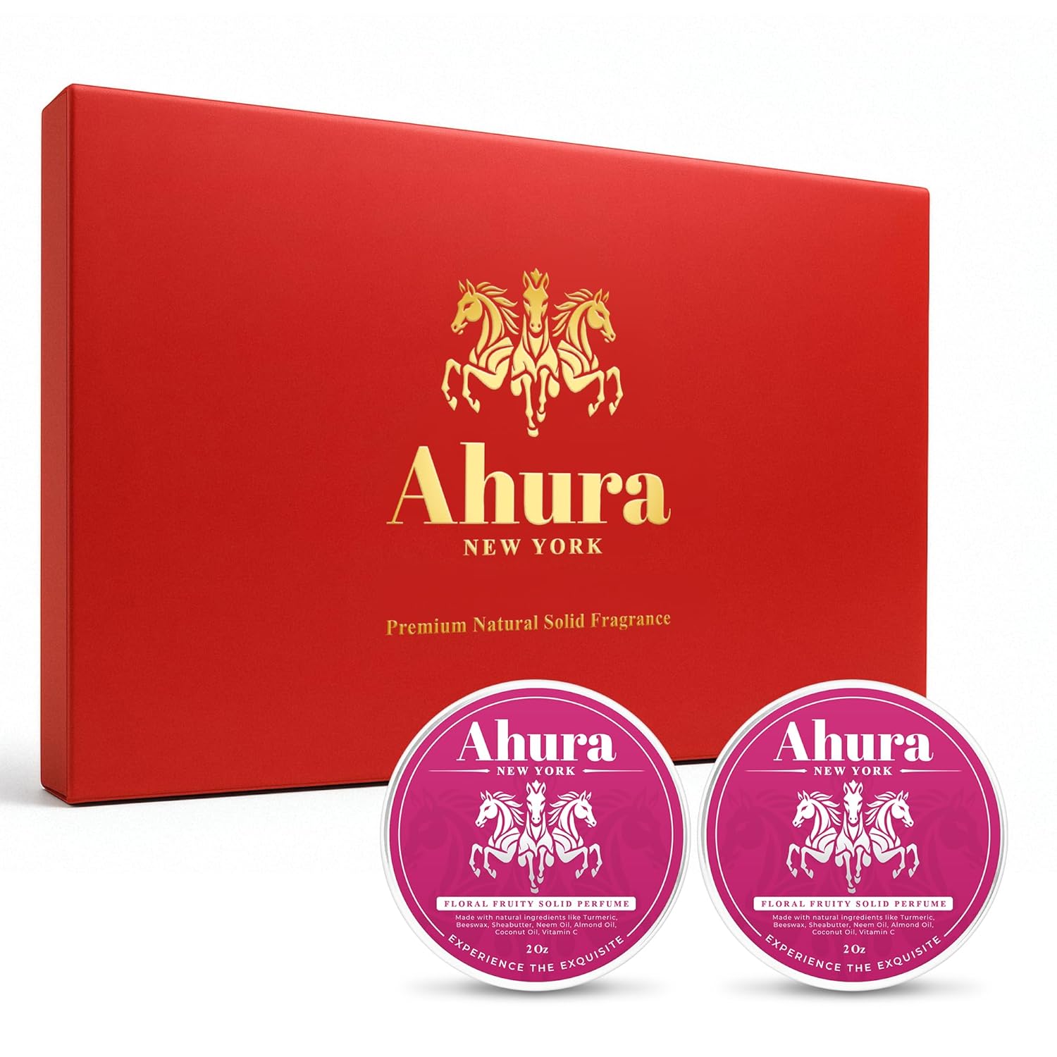 Ahura Herbal Natural Floral Eau de Parfum, Solid Perfume Balm Gift for Women with notes of with Iris, Patchouli, Warm Vanilla & Spun Sugar, Alcohol-Free, Handmade, Sensual, 2 oz (2 pack gift box)