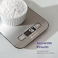Vista 2 de Báscula de cocina digital multifunción Etekcity, báscula de alimentos, 11 lbs, plata, acero inoxidable (pilas incluidas).