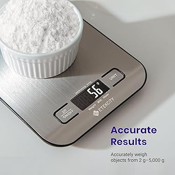 Etekcity Food Kitchen Scale, Digital Grams and Ounces for Weight Loss, Baking, Cooking, Keto and Meal Prep, LCD Display, Medium, 304 Stainless Steel