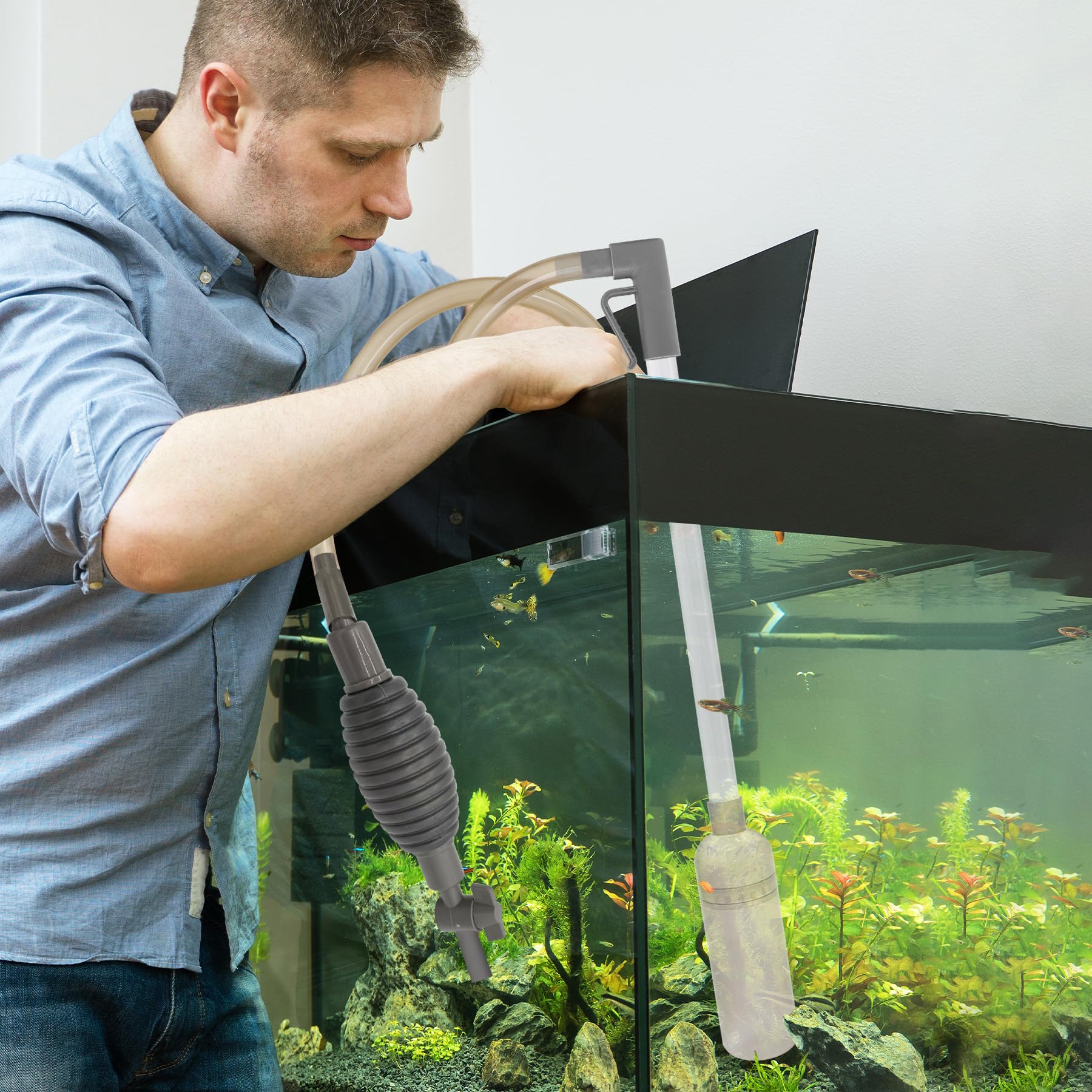 TZEKING Sifonador Acuario,1.7m Mulmsauger Aquarium,con Sifón y Limpiador de Grava,Limpiafondos Acuario Kit,Aspirador Limpiador de Grava y Arena para Acuarios Pequeños y Grandes — view 7