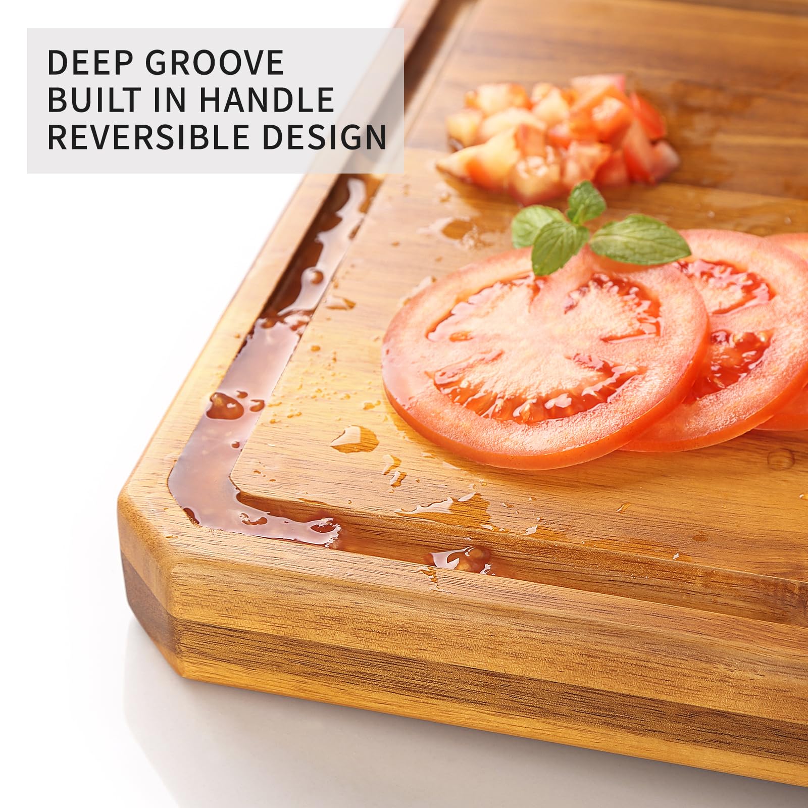 Tablas de cortar de madera de acacia para cocina, tablas de cortar grandes de madera para cortar carne, queso, frutas y verduras, tabla de embutidos extragrande con asas, ranura para jugo