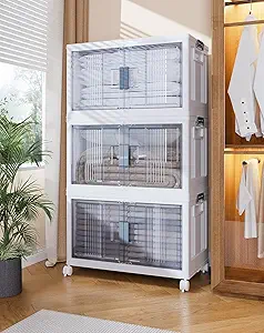 OlarHike 76QT Lockable Storage Bins with Lids - Folding Storage box with Doors and Wheels, Collapsible Plastic Storage Bins for Closets, Stackable Storage Organizer, Storage Containers, 3 Pack Cubes