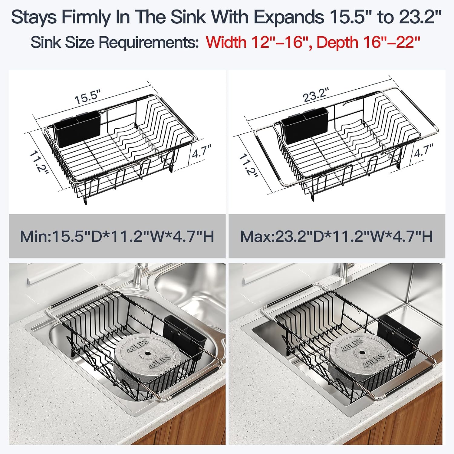 MAJALiS Expandable Dish Drying Rack Over Sink with Extra Drainboard image 3