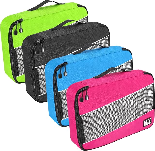 Packing Cubes for Suitcases,SWEDOU 4pcs Large Packing Cubes Luggage Carry-On Suitcase Oragniser Bags for Travel Waterproof Storage Bag for Clothes (4color)