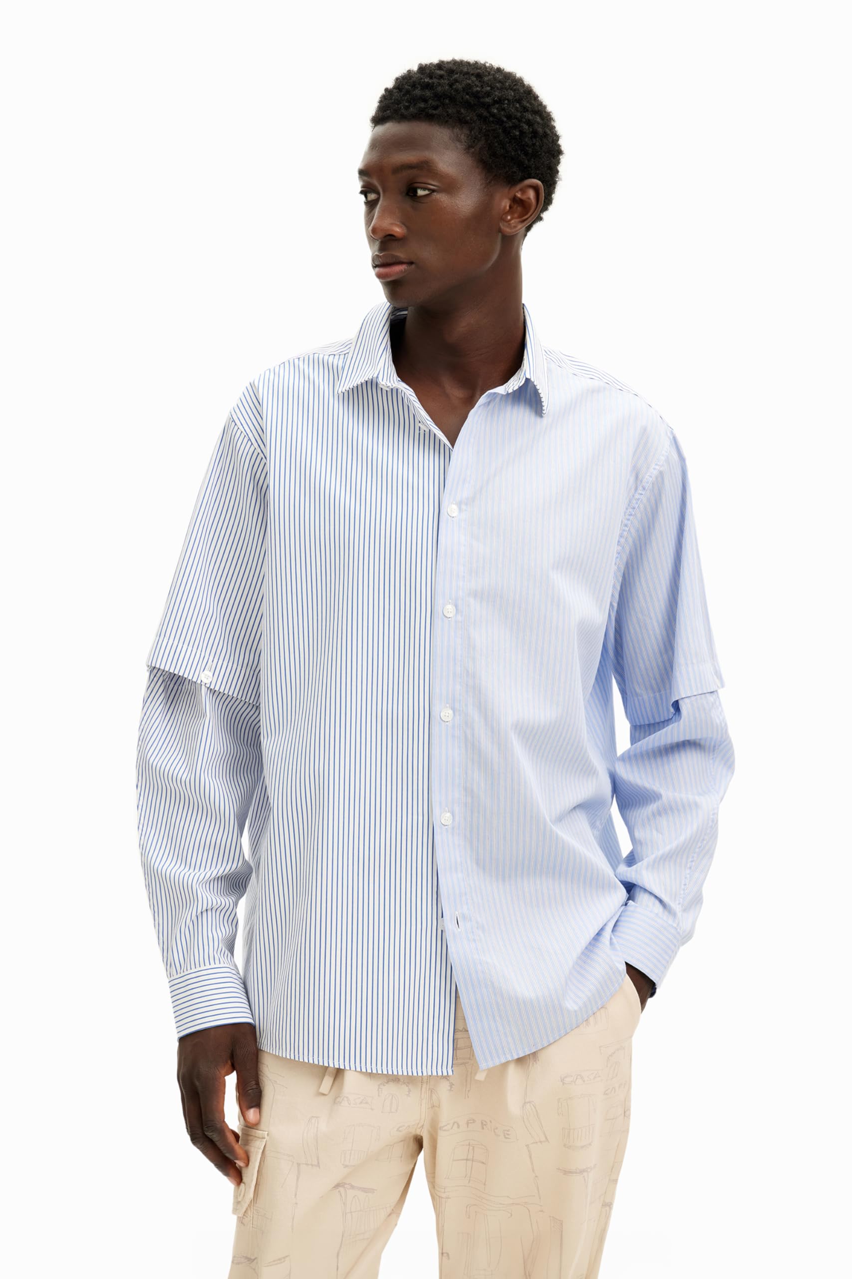 Desigual Men's Blue Man Woven Shirt Long Sleeve T, L