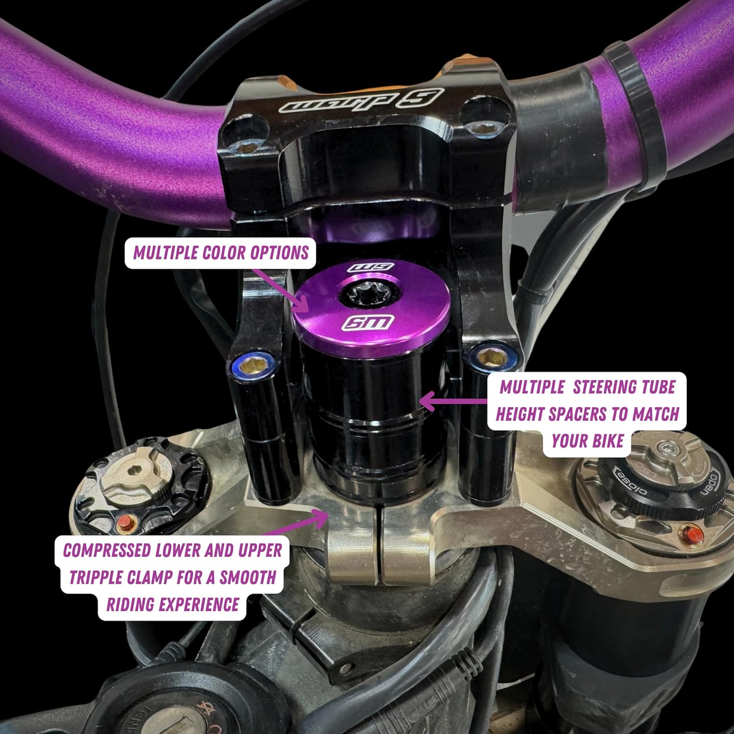 Warp 9 Stem Lock for E-Motos - Talaria, Surron, E-Ride Pro, 79Bike - Handlebar Stem Lock for Bar Mount, Stem Cap, Stem Spacers, Stem Bolt - Multiple Color Options - Electric Bike Part/Black