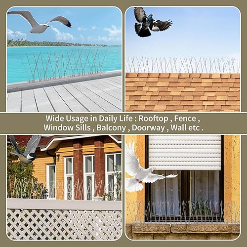 Miniatura 6 de Juego de 23 picos de acero inoxidable para pájaros, cubierta de 25 pies, disuasorio de pájaros plateados desinstalados para palomas y pájaros