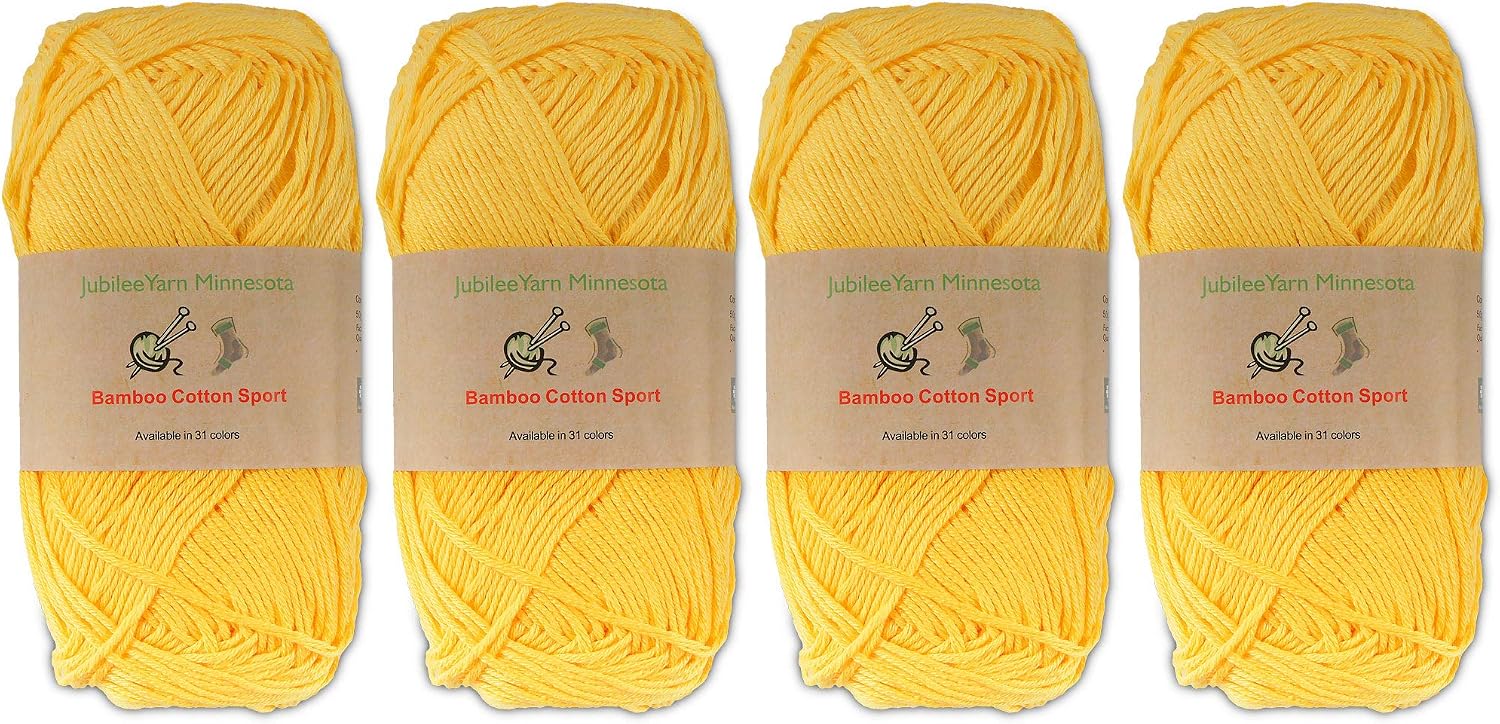 JubileeYarn Bamboo Cotton Sport 4 Ply Yarn - 50g/Skein - Daisy Yellow - 4 Skeins